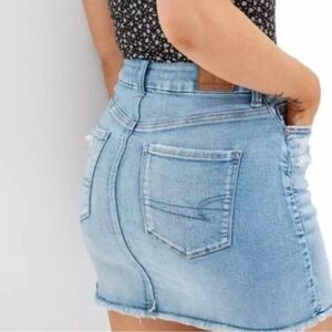 American Eagle Outfitters Light Blue Distressed Mini Skirt